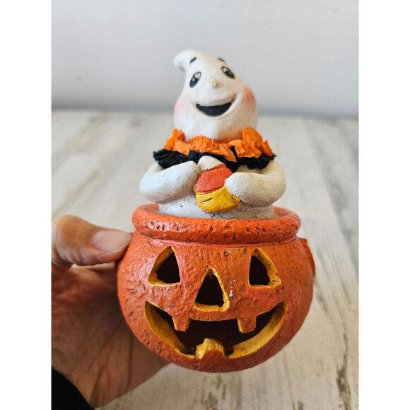 Ashland pumpkin ghost candy corn unique statue figurine Halloween shabby chic - Picture 6 of 6